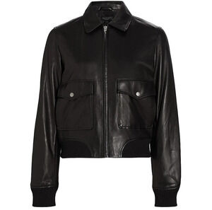Rag & Bone ICONS Andrea Lamb Leather Jacket Black Pockets Front Ribbed Hem Zip M